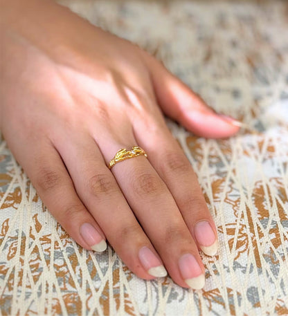 Vintage Claddagh Ring with Pearl, Ruby & Emerald: 18K Gold-Plated Sterling Silver Adjustable