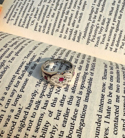 Heart Signet Ring: 925 Sterling Silver Rhodium Plated: Ruby Emerald Sapphire Birthstone Jewelry