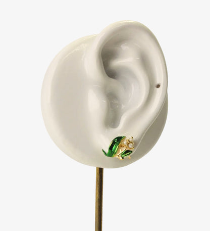 Flower Pearl Stud Earrings: 18K Gold Plated 925 Sterling Silver: Hand Painted Floral Jewelry