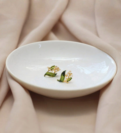 Flower Pearl Stud Earrings: 18K Gold Plated 925 Sterling Silver: Hand Painted Floral Jewelry