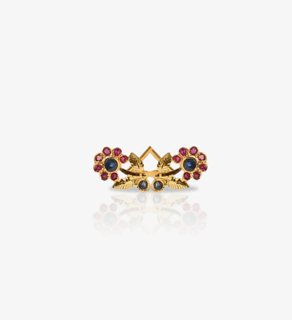 Ruby Sapphire Flower Stud Earrings: 18k Gold Plated 925 Sterling Silver: Floral Gemstone Jewelry