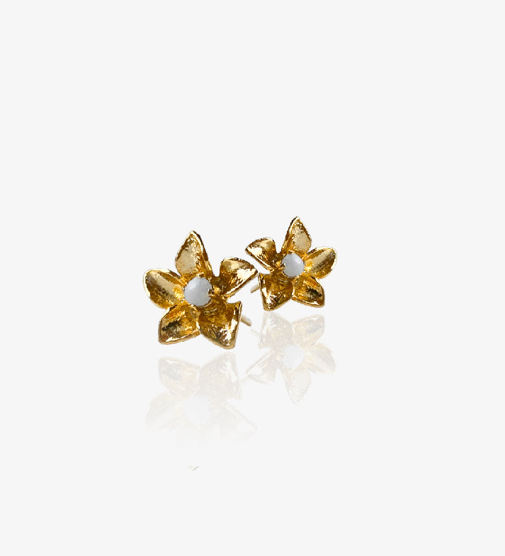 Opal Flower Stud Earrings: 18k Gold Plated 925 Sterling Silver: Floral Jewelry