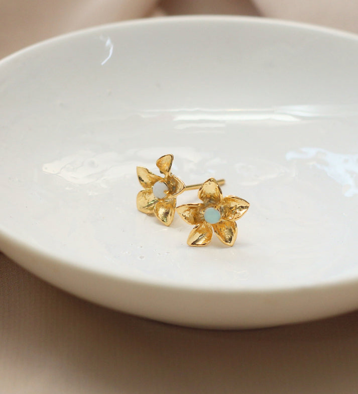 Opal Flower Stud Earrings: 18k Gold Plated 925 Sterling Silver: Floral Jewelry