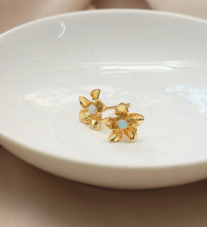 Opal Flower Stud Earrings: 18k Gold Plated 925 Sterling Silver: Floral Jewelry