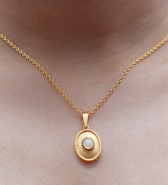 Natural Opal Pendant Necklace | 18K Gold Plated 925 Sterling Silver | Minimalist Trendy Jewelry
