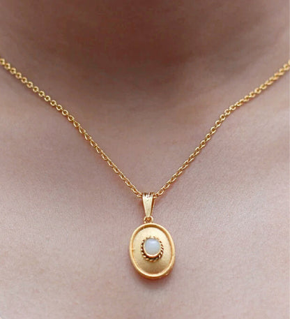 Natural Opal Pendant Necklace | 18K Gold Plated 925 Sterling Silver | Minimalist Trendy Jewelry