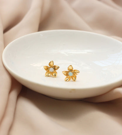 Opal Flower Stud Earrings: 18k Gold Plated 925 Sterling Silver: Floral Jewelry