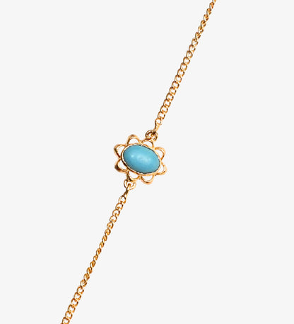 Oval Turquoise Flower Bracelet: 18k Gold Plated 925 Sterling Silver Floral Gemstone Jewelry