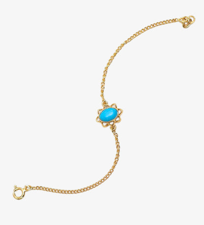 Oval Turquoise Flower Bracelet: 18k Gold Plated 925 Sterling Silver Floral Gemstone Jewelry