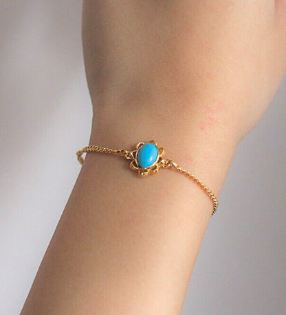 Oval Turquoise Flower Bracelet: 18k Gold Plated 925 Sterling Silver Floral Gemstone Jewelry