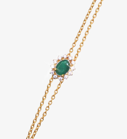 Emerald Bracelet with Zircon Halo: 18k Gold Plated Sterling Silver May Birthstone