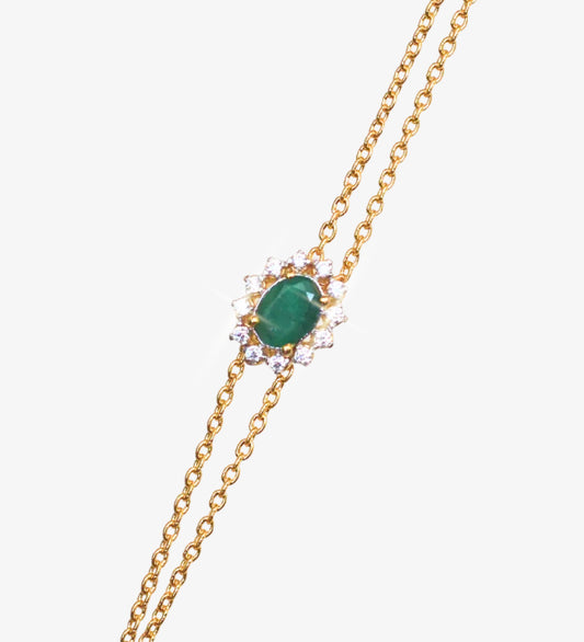 Emerald Bracelet with Zircon Halo: 18k Gold Plated Sterling Silver May Birthstone