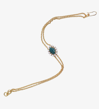 Emerald Bracelet with Zircon Halo: 18k Gold Plated Sterling Silver May Birthstone