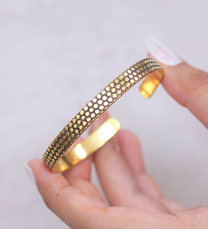 Polka Dot Cuff Bracelet: 18k Gold Plated Sterling Silver, Minimalist Jewelry