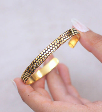 Polka Dot Cuff Bracelet: 18k Gold Plated Sterling Silver, Minimalist Jewelry