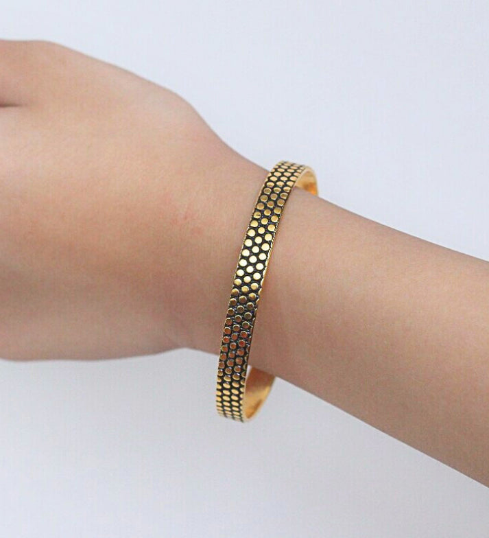 Polka Dot Cuff Bracelet: 18k Gold Plated Sterling Silver, Minimalist Jewelry