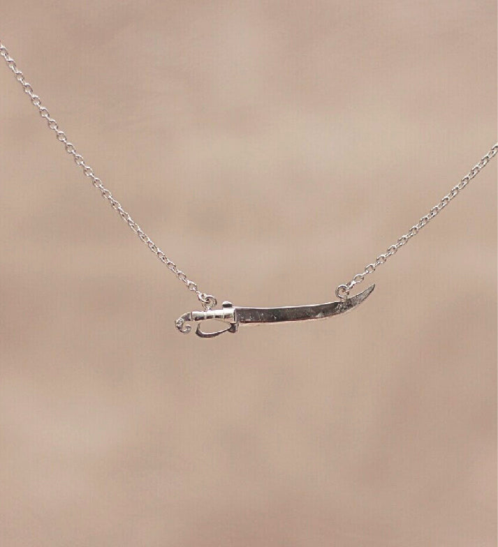 Spanish Sword Necklace: Rhodium Plated 925 Sterling Silver Jewelry: Minimalist Trendy Jewelry