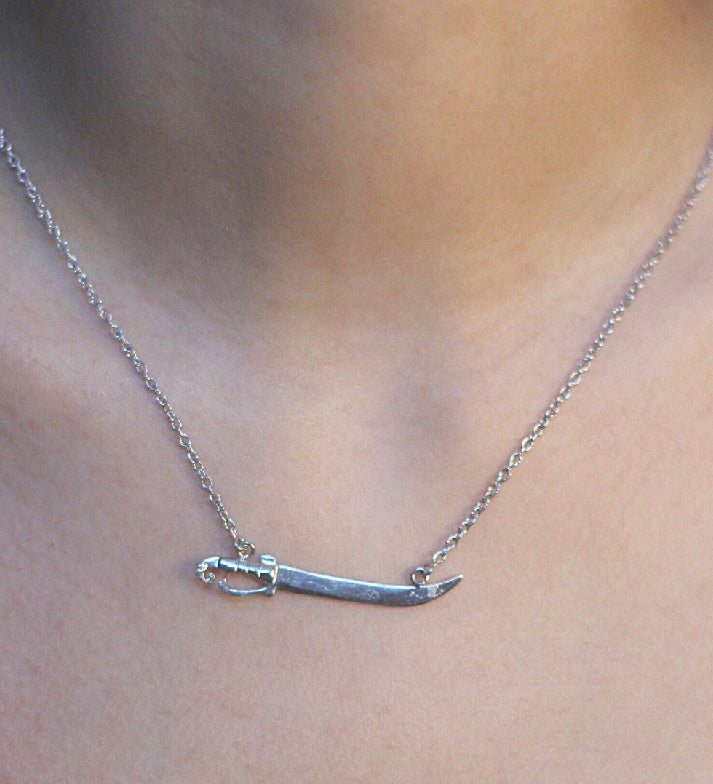 Spanish Sword Necklace: Rhodium Plated 925 Sterling Silver Jewelry: Minimalist Trendy Jewelry