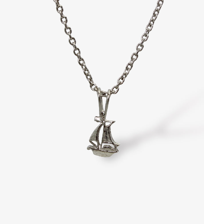 Dainty Sailboat Pendant Necklace – 925 Sterling Silver Rhodium Plated – Minimalist Sailor Jewelry