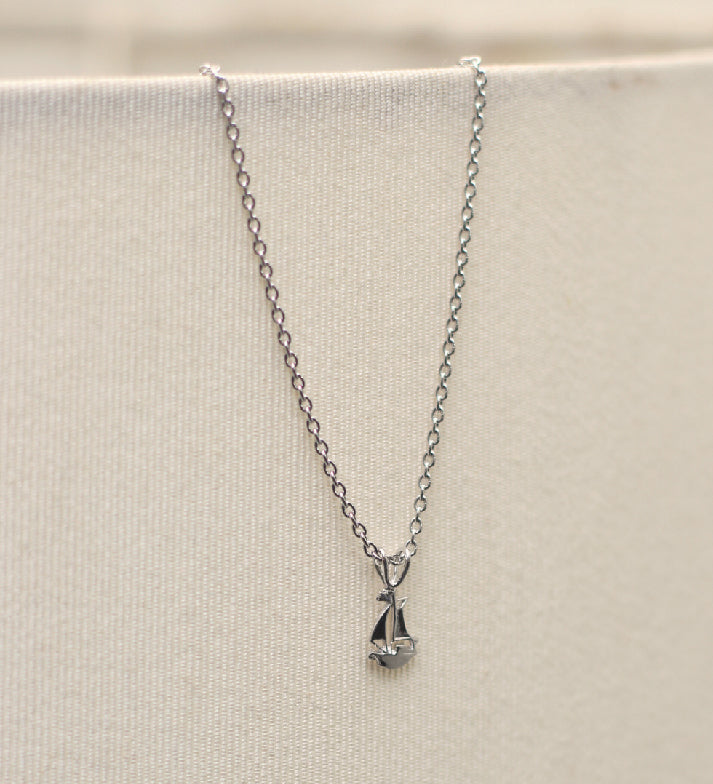 Dainty Sailboat Pendant Necklace – 925 Sterling Silver Rhodium Plated – Minimalist Sailor Jewelry