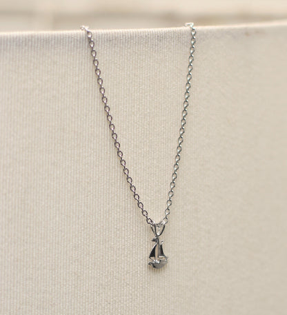 Dainty Sailboat Pendant Necklace – 925 Sterling Silver Rhodium Plated – Minimalist Sailor Jewelry