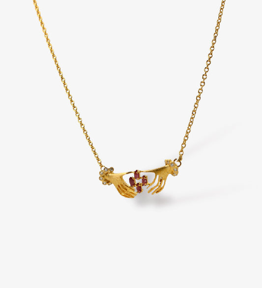 Vintage Claddagh Inspired Ruby Necklace – 18K Gold Plated 925 Sterling Silver – Minimalist Friendship Symbol Jewelry