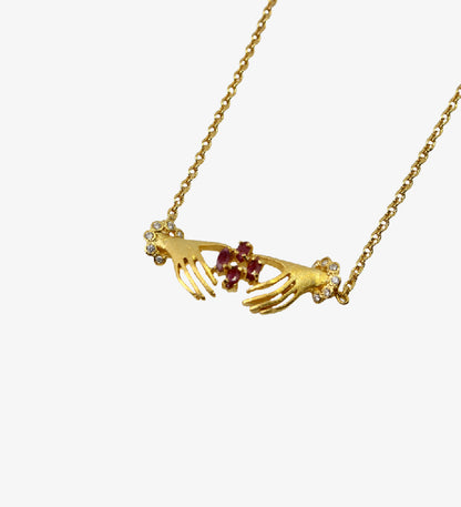Vintage Claddagh Inspired Ruby Necklace – 18K Gold Plated 925 Sterling Silver – Minimalist Friendship Symbol Jewelry