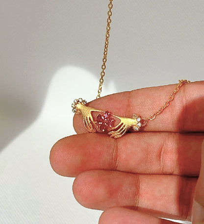 Vintage Claddagh Inspired Ruby Necklace – 18K Gold Plated 925 Sterling Silver – Minimalist Friendship Symbol Jewelry