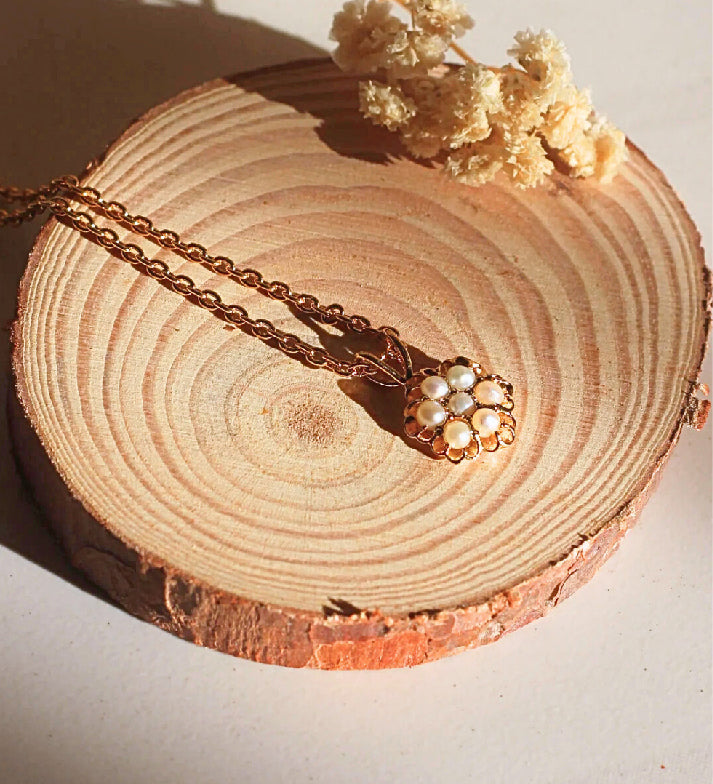 Dainty Pearl Flower Pendant Necklace – 18K Gold Plated 925 Sterling Silver – Minimalist Floral Jewelry