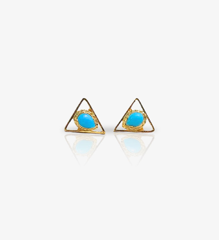 Triangle Turquoise Stud Earrings | 18K Gold Plated 925 Sterling Silver | Minimalist Boho Jewelry