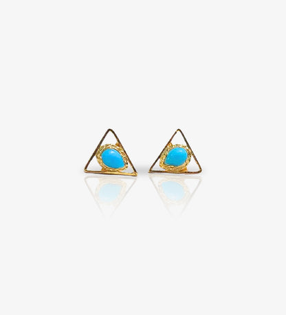 Triangle Turquoise Stud Earrings | 18K Gold Plated 925 Sterling Silver | Minimalist Boho Jewelry