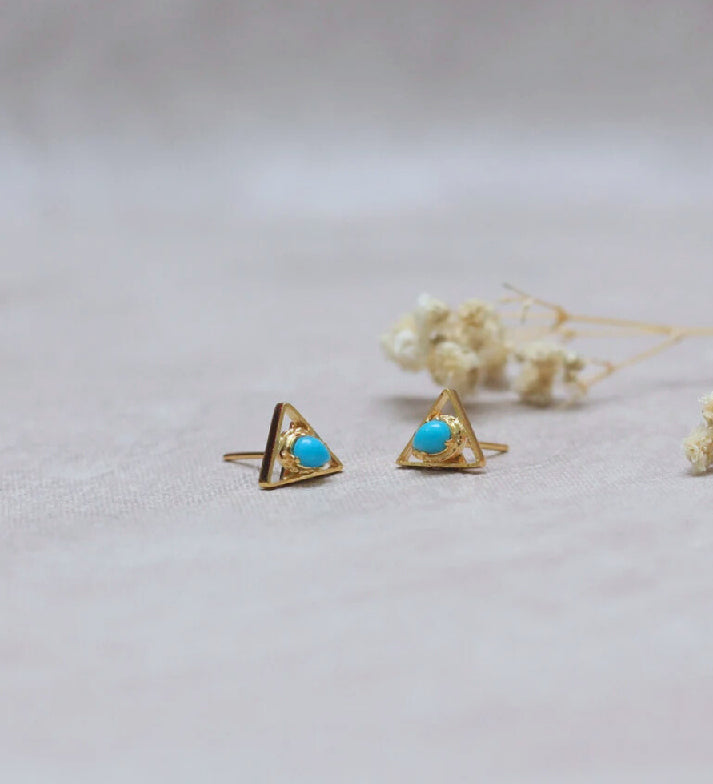 Triangle Turquoise Stud Earrings | 18K Gold Plated 925 Sterling Silver | Minimalist Boho Jewelry