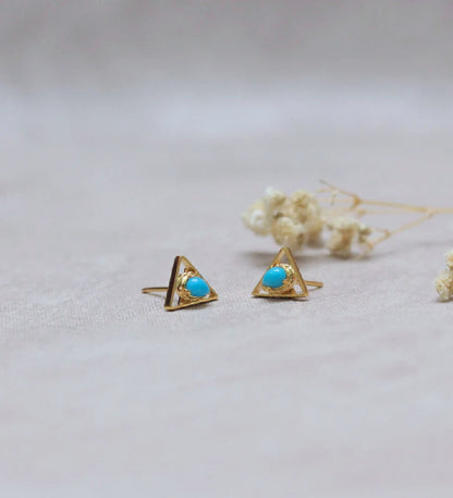 Triangle Turquoise Stud Earrings | 18K Gold Plated 925 Sterling Silver | Minimalist Boho Jewelry