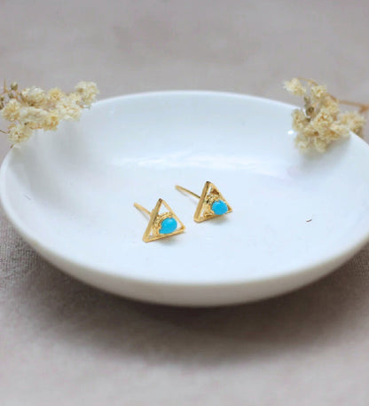 Triangle Turquoise Stud Earrings | 18K Gold Plated 925 Sterling Silver | Minimalist Boho Jewelry