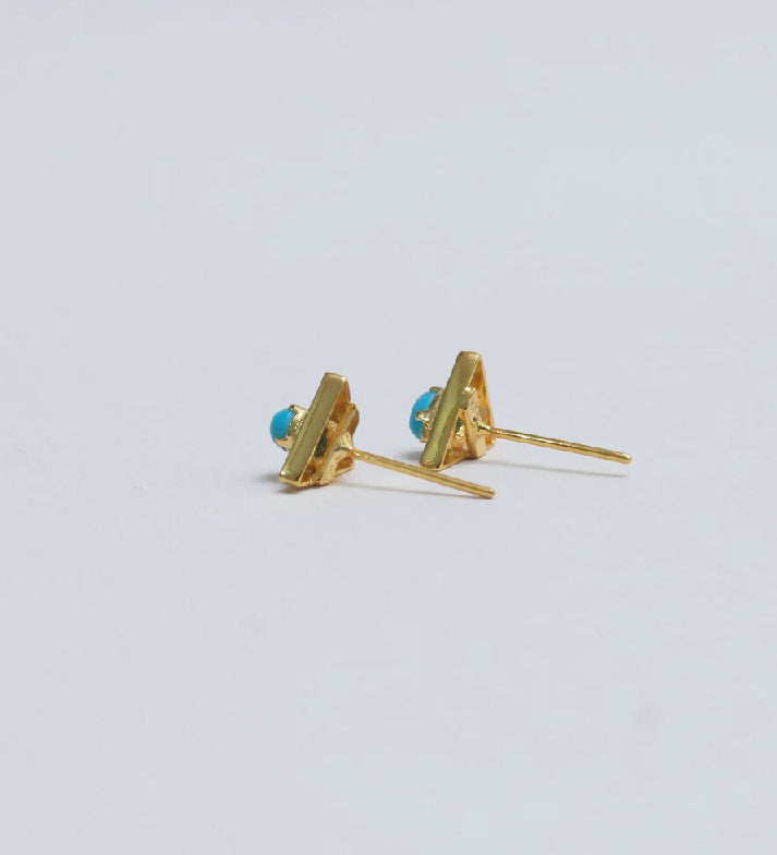 Triangle Turquoise Stud Earrings | 18K Gold Plated 925 Sterling Silver | Minimalist Boho Jewelry