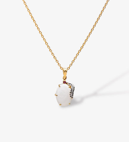 Oval Mother of Pearl Pendant Necklace | 18K Gold Plated 925 Sterling Silver | Ruby Accent Minimalist Jewelry