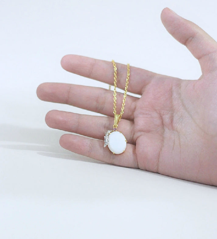 Oval Mother of Pearl Pendant Necklace | 18K Gold Plated 925 Sterling Silver | Ruby Accent Minimalist Jewelry