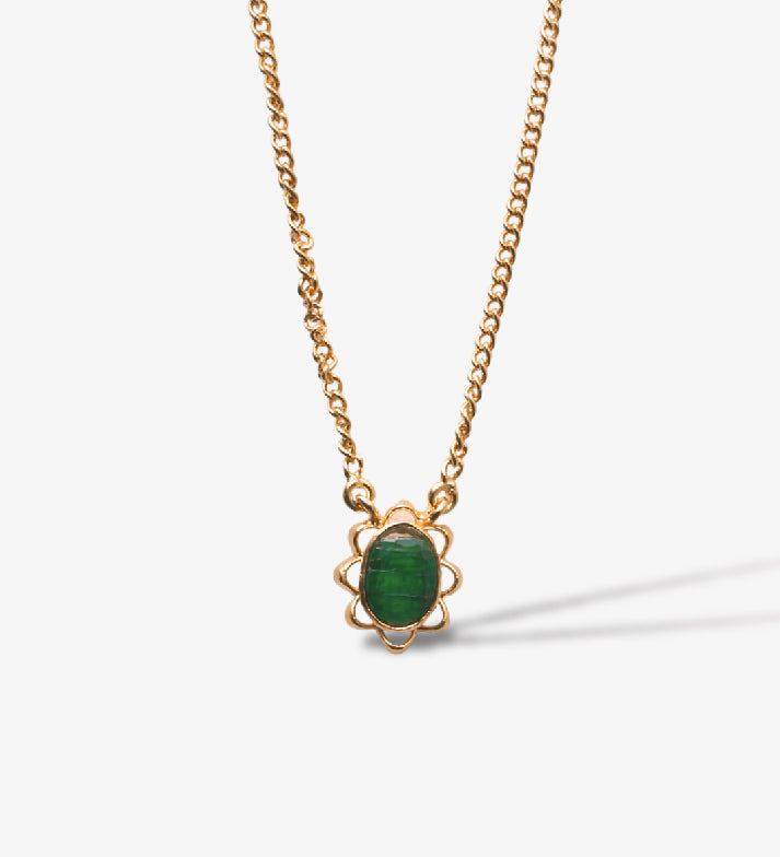 Emerald Flower Pendant Necklace | 18K Gold Plated 925 Sterling Silver | Birthstone Floral Minimalist Jewelry