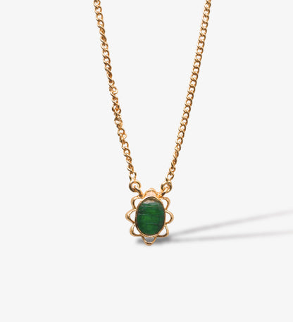 Emerald Flower Pendant Necklace | 18K Gold Plated 925 Sterling Silver | Birthstone Floral Minimalist Jewelry