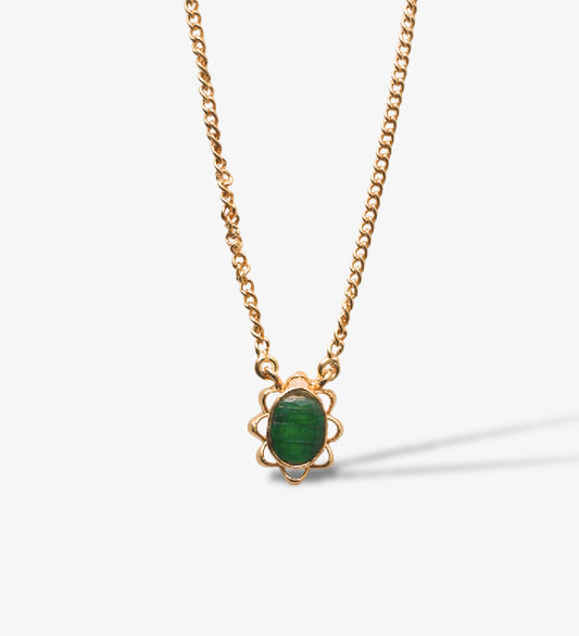 Emerald Flower Pendant Necklace | 18K Gold Plated 925 Sterling Silver | Birthstone Floral Minimalist Jewelry