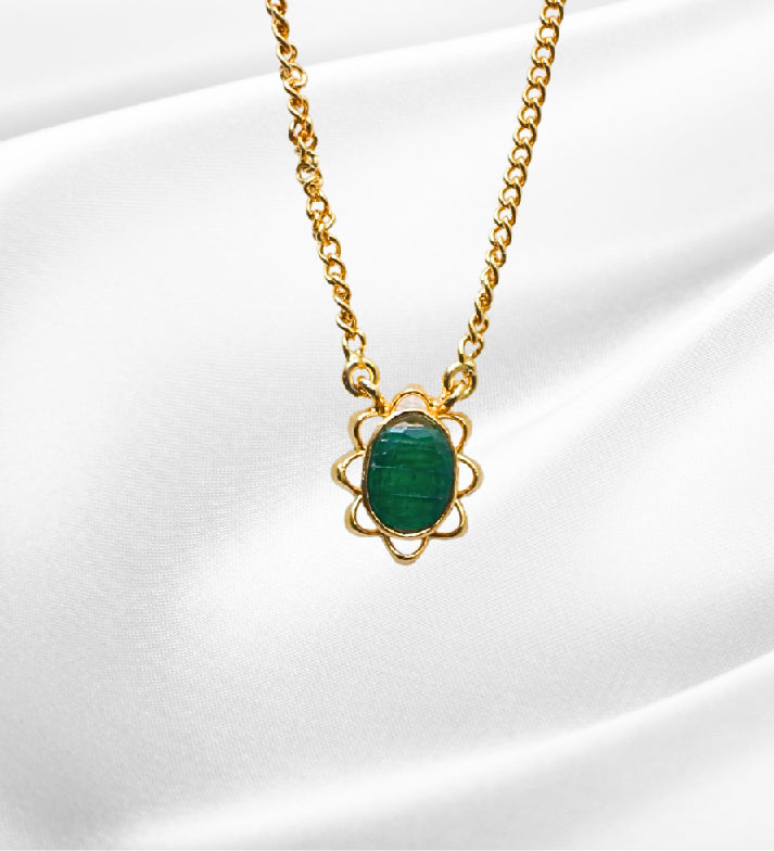 Emerald Flower Pendant Necklace | 18K Gold Plated 925 Sterling Silver | Birthstone Floral Minimalist Jewelry