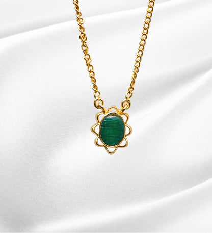 Emerald Flower Pendant Necklace | 18K Gold Plated 925 Sterling Silver | Birthstone Floral Minimalist Jewelry