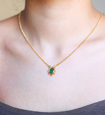 Emerald Flower Pendant Necklace | 18K Gold Plated 925 Sterling Silver | Birthstone Floral Minimalist Jewelry