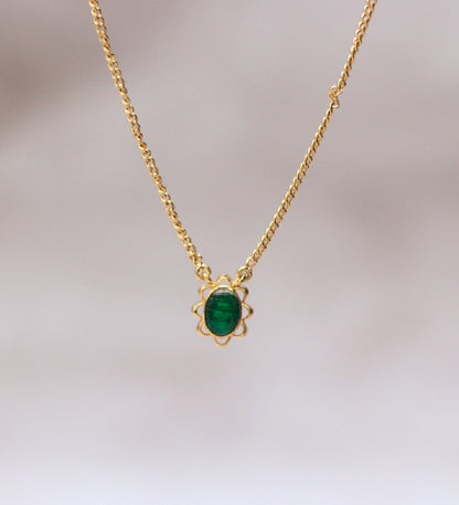 Emerald Flower Pendant Necklace | 18K Gold Plated 925 Sterling Silver | Birthstone Floral Minimalist Jewelry