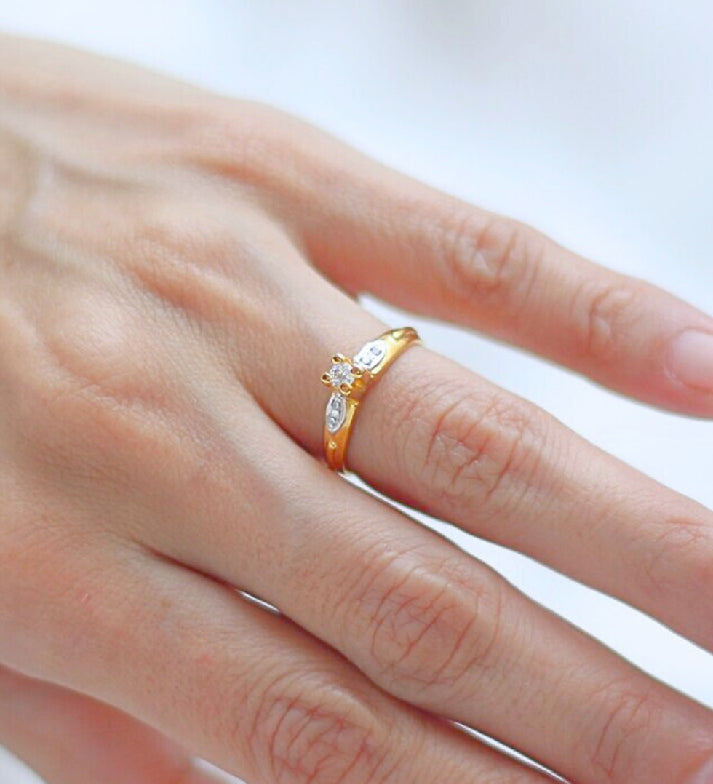 Dainty Zircon Solitaire Ring | 18K Gold Plated 925 Sterling Silver | Adjustable Minimalist Ring