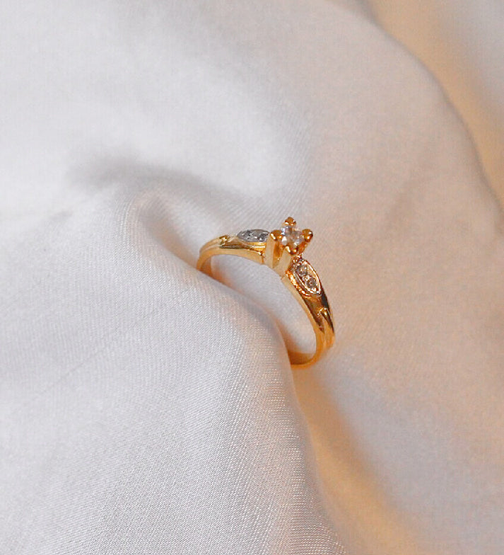 Dainty Zircon Solitaire Ring | 18K Gold Plated 925 Sterling Silver | Adjustable Minimalist Ring