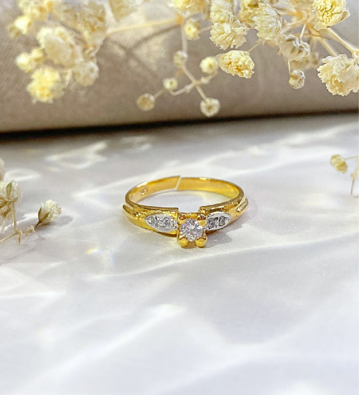 Dainty Zircon Solitaire Ring | 18K Gold Plated 925 Sterling Silver | Adjustable Minimalist Ring