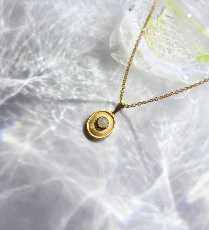 Natural Opal Pendant Necklace | 18K Gold Plated 925 Sterling Silver | Minimalist Trendy Jewelry