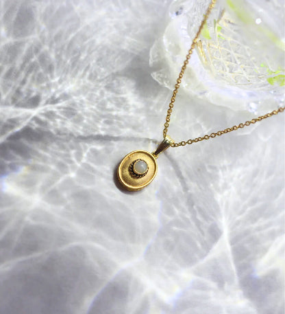 Natural Opal Pendant Necklace | 18K Gold Plated 925 Sterling Silver | Minimalist Trendy Jewelry